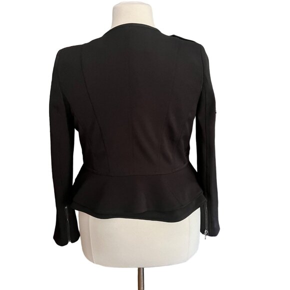 White House Black Market Size 14 Black Asymmetrical Zip Peplum Moto Jacket - Picture 6 of 14